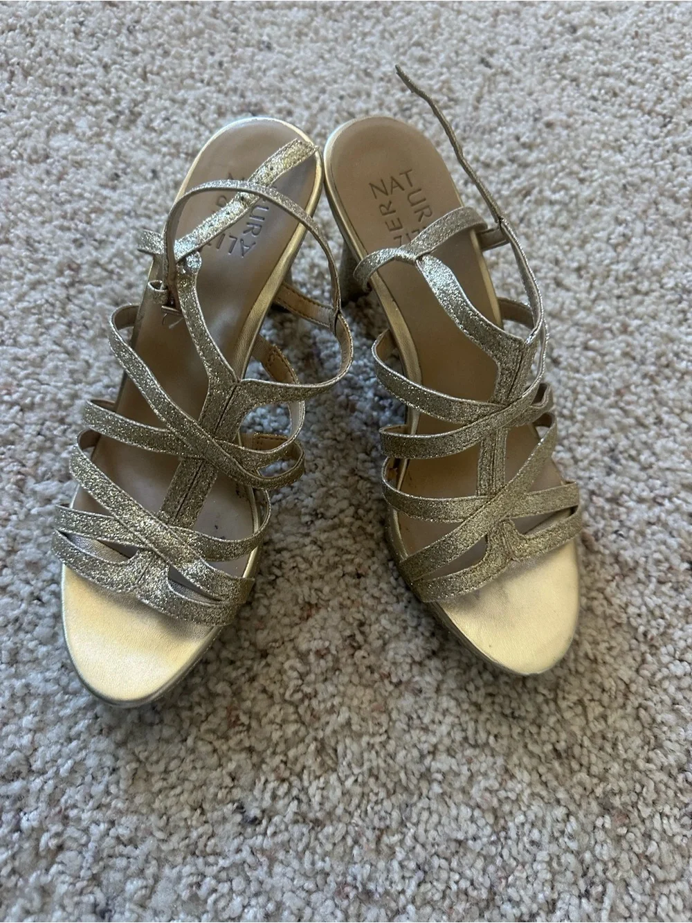 Naturalizer Glitter Strappy Dress Sandals - Gold
